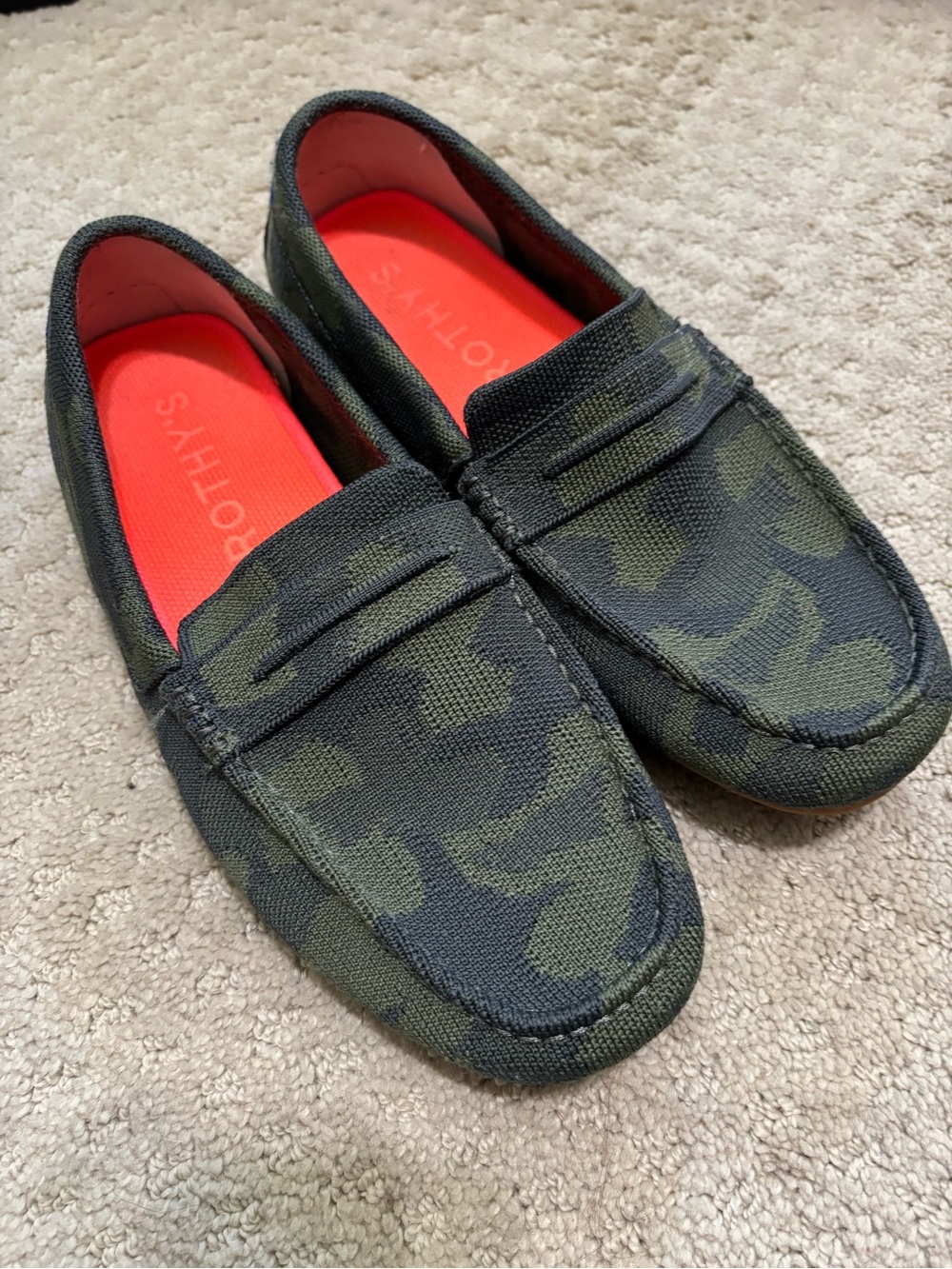 Rothy’s Green Camo Driver Loafers